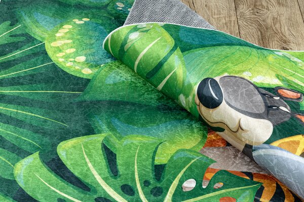 Makro Abra Dětský kusový koberec vhodný k praní BAMBINO 2651 Zvířátka Džungle zelený hnědý Rozměr: 80x150 cm