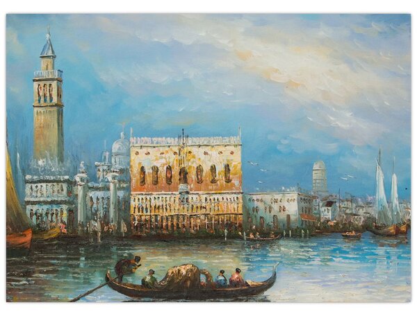 Obraz - Gondola projíždějící Benátkami, olejomalba (70x50 cm)