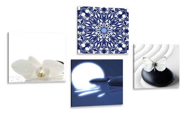 Set obrazů Feng Shui v bílo-modrém provedení