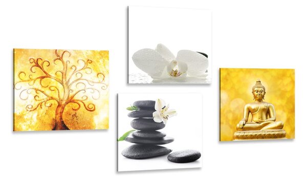 Set obrazů Feng Shui v bílo-žlutém provedení