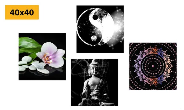 Set obrazů Feng Shui na černém pozadí