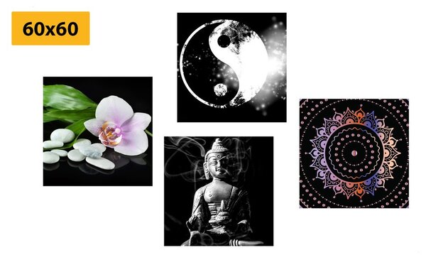 Set obrazů Feng Shui na černém pozadí