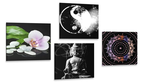 Set obrazů Feng Shui na černém pozadí