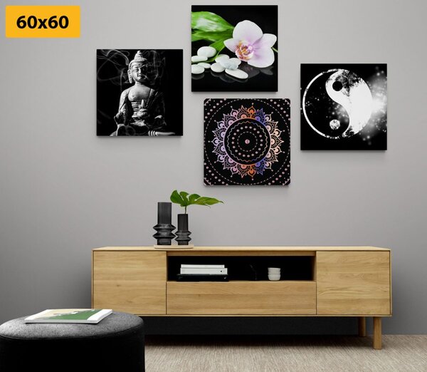 Set obrazů Feng Shui na černém pozadí