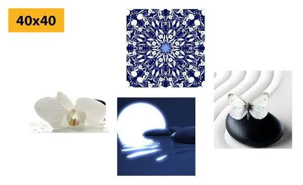 Set obrazů Feng Shui v bílo-modrém provedení