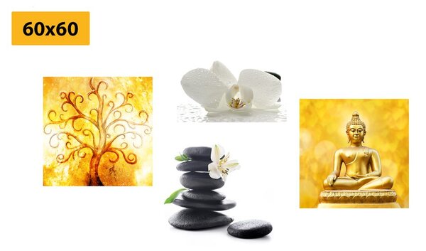 Set obrazů Feng Shui v bílo-žlutém provedení