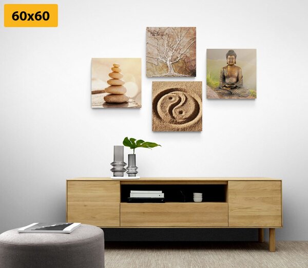 Set obrazů Feng Shui v béžových odstínech