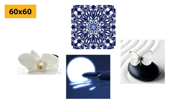 Set obrazů Feng Shui v bílo-modrém provedení