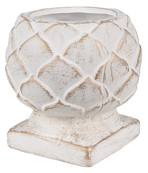 Bílý cementový obal na květináč ve tvaru obrácené šišky Skylar – 14x14 cm