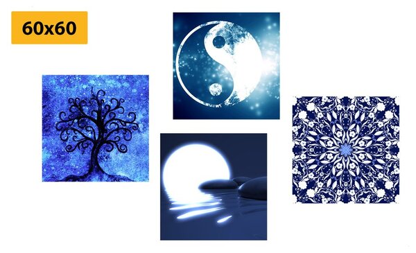 Set obrazů Feng Shui v modrém provedení