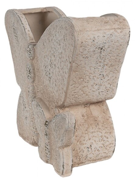 Béžový cementový obal na květináč ve tvaru motýla s motýlkem – 24x10x19 cm