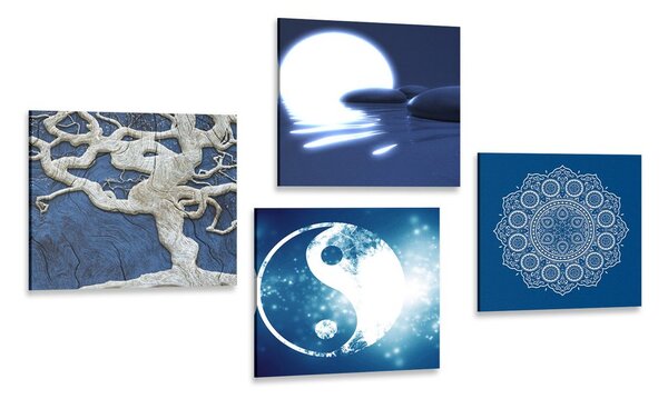 Set obrazů Feng Shui v modrém provedení