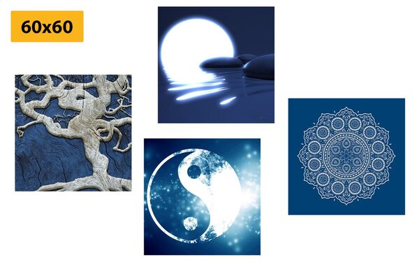 Set obrazů Feng Shui v modrém provedení
