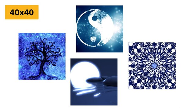 Set obrazů Feng Shui v modrém provedení
