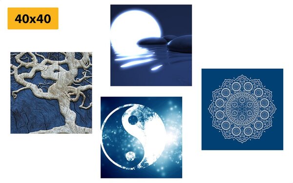 Set obrazů Feng Shui v modrém provedení