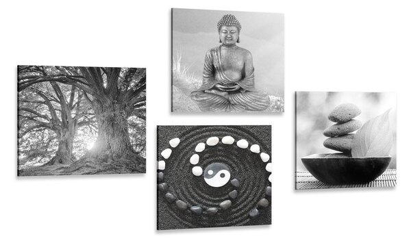 Set obrazů Feng Shui v černobílém stylu