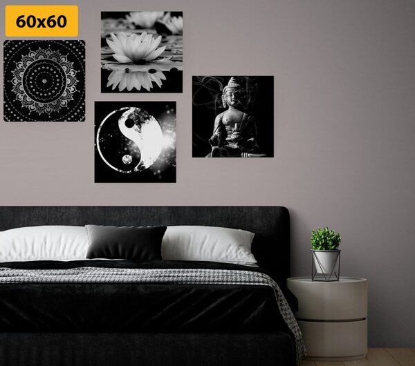 Set obrazů Feng Shui v černobílém provedení