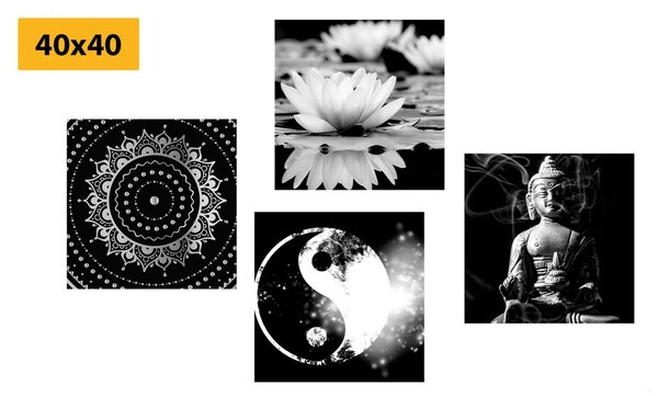 Set obrazů Feng Shui v černobílém provedení