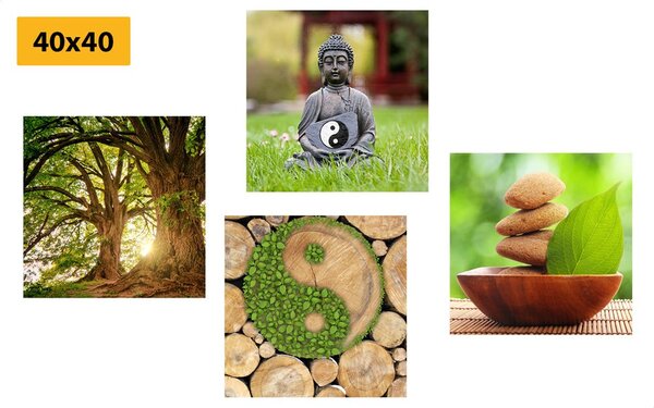 Set obrazů Feng Shui v zeleném provedení