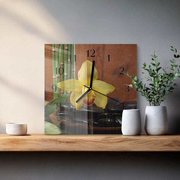 Skleněné hodiny na stěnu Bambusová orchidej zskc-30x30-00178946