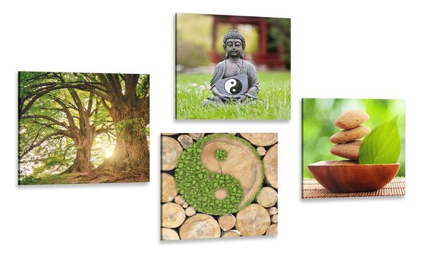 Set obrazů Feng Shui v zeleném provedení