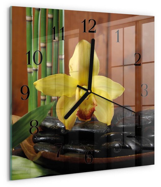 Skleněné hodiny na stěnu Bambusová orchidej zskc-30x30-00178946