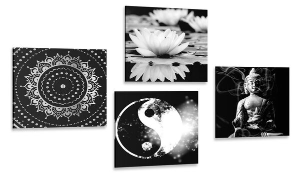 Set obrazů Feng Shui v černobílém provedení