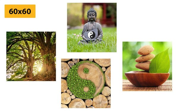 Set obrazů Feng Shui v zeleném provedení