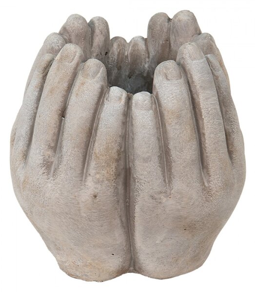 Šedý cementový obal na květináč ve tvaru čtyř přiložených rukou Walena – 15x15x17 cm
