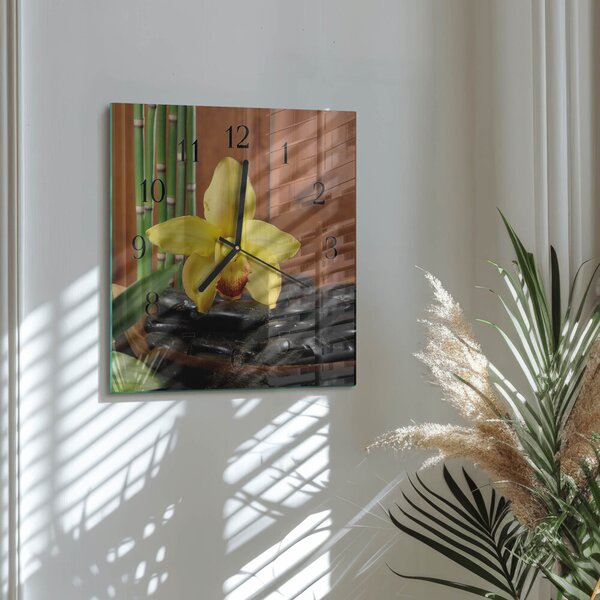 Skleněné hodiny na stěnu Bambusová orchidej zskc-30x30-00178946