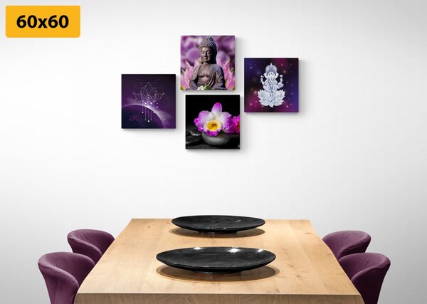 Set obrazů Feng Shui ve fialovém provedení