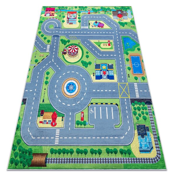 Makro Abra Dětský kusový koberec vhodný k praní BAMBINO 9028 Město Ulice Uličky zelený šedý Rozměr: 80x150 cm
