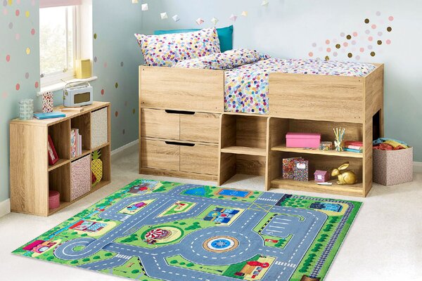 Makro Abra Dětský kusový koberec vhodný k praní BAMBINO 9028 Město Ulice Uličky zelený šedý Rozměr: 80x150 cm