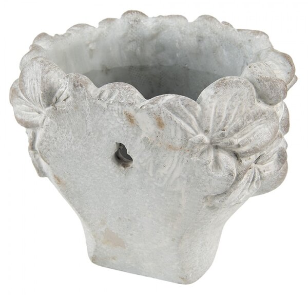 Šedý cementový obal na květináč ve tvaru hlavy s květinami Tete – 20x18 cm