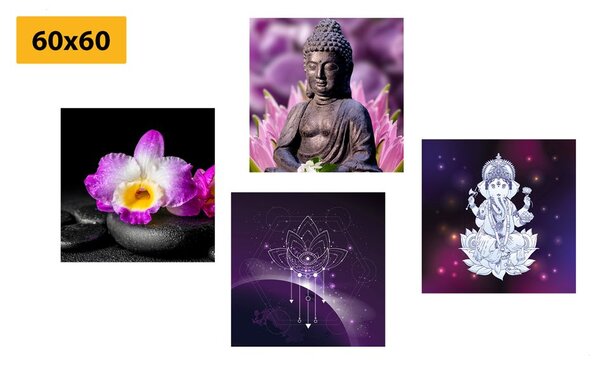 Set obrazů Feng Shui ve fialovém provedení