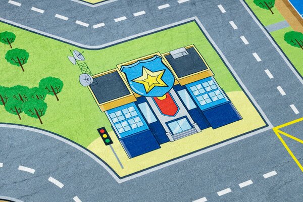 Makro Abra Dětský kusový koberec vhodný k praní BAMBINO 9028 Město Ulice Uličky zelený šedý Rozměr: 80x150 cm