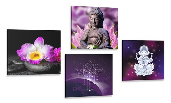 Set obrazů Feng Shui ve fialovém provedení