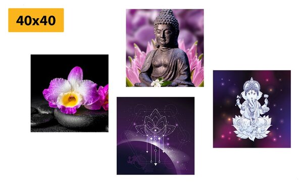 Set obrazů Feng Shui ve fialovém provedení