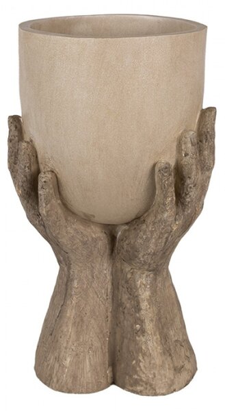 Béžový obal na květináč v designu rukou držící květináč – 37 cm