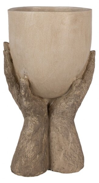 Béžový obal na květináč v designu rukou držící květináč – 37 cm