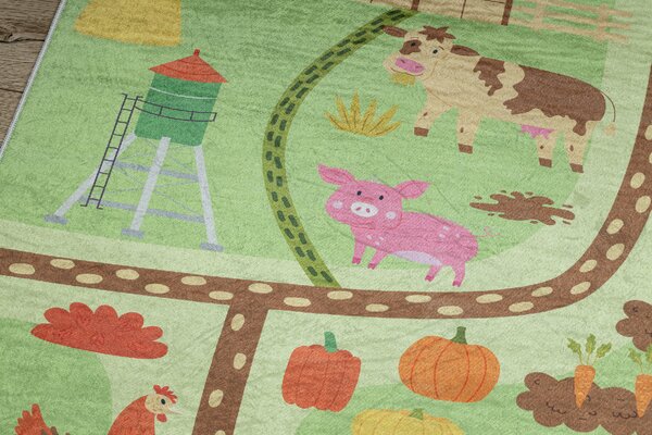 Makro Abra Dětský kusový koberec vhodný k praní BAMBINO 50200 Vesnice Ulice zelený hnědý Rozměr: 80x150 cm