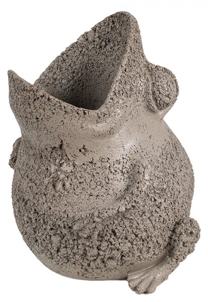 Šedý obal na květináč ve tvaru žáby s otevřenou tlamou – 26x25x32 cm
