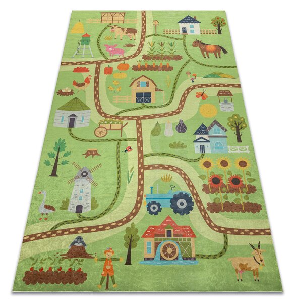 Makro Abra Dětský kusový koberec vhodný k praní BAMBINO 50200 Vesnice Ulice zelený hnědý Rozměr: 80x150 cm