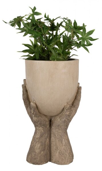 Béžový obal na květináč v designu rukou držící květináč – 37 cm
