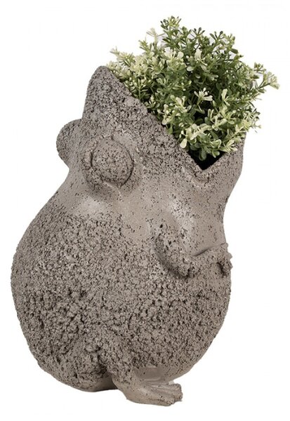 Šedý obal na květináč ve tvaru žáby s otevřenou tlamou – 26x25x32 cm