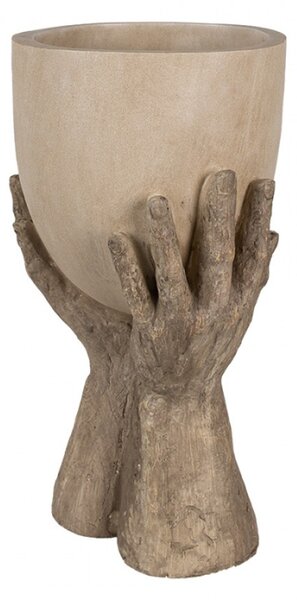 Béžový obal na květináč v designu rukou držící květináč – 37 cm