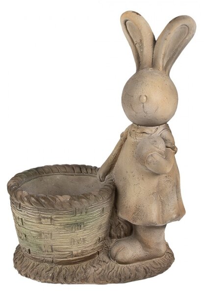 Hnědý keramický obal na květináč ve tvaru zajíčka s košíčkem – 49 cm
