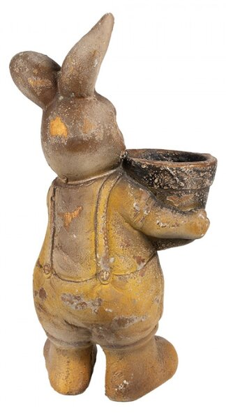 Hnědý keramický obal na květináč ve tvaru zajíčka držící květináček – 41 cm
