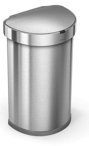 Půlkulatý bezdotykový koš, 45 l, matná ocel, nerez