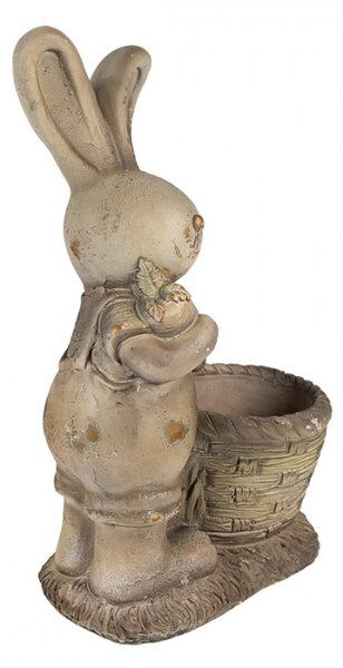 Hnědý keramický obal na květináč ve tvaru zajíčka s košíčkem držící mrkev – 49 cm